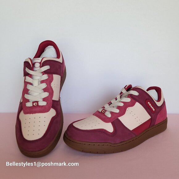 COACH Low Top Leather and Suede Sneakers C201- Pink color-Women’s US Size 9.5B ⭐ - Picture 6 of 16